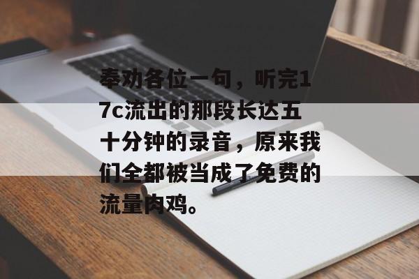 奉劝各位一句,听完17c流出的那段长达五十分钟的录音,原来我们全都被当成了免费的流量肉鸡。